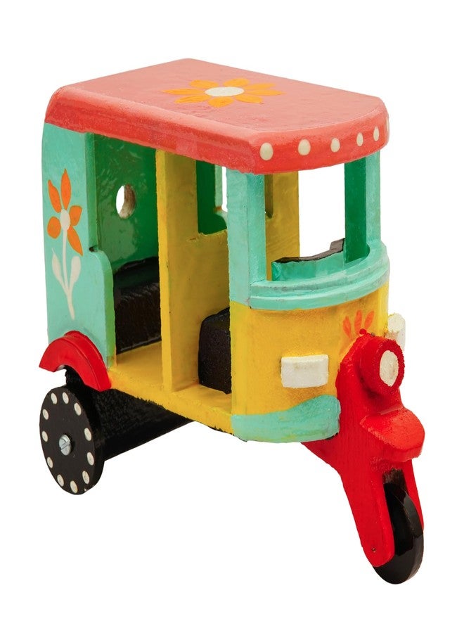 Toolart® Wooden Handcrafted Hand-Painted Auto Rickshaw Toy for Kids | Traditional Push & Pull Wooden Toy Showpiece | Best Birthday Return Gift (Small_Auto_Parent) (08r) - Image 4